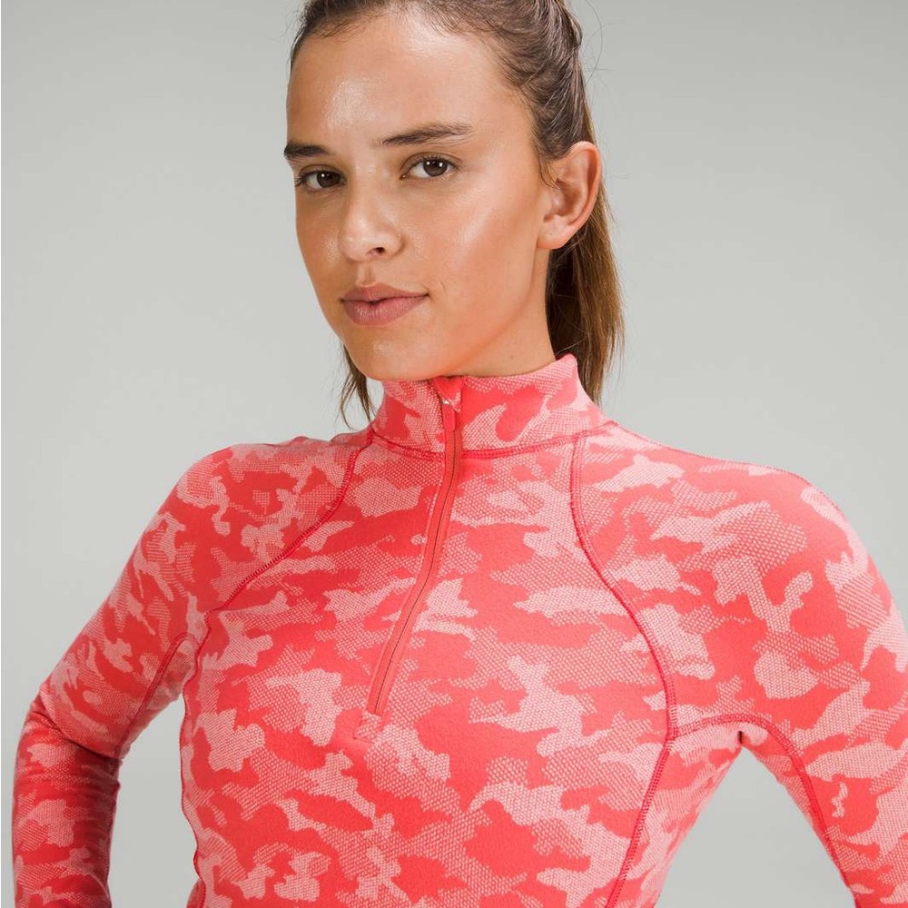 Lululemon Its Rulu Run Cropped Half Zip - Heritage Camo Jacquard Raspberry Pink - Picture 5 of 8